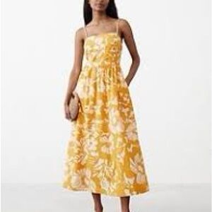 Linen-Blend Seamed-Bodice Midi Dress